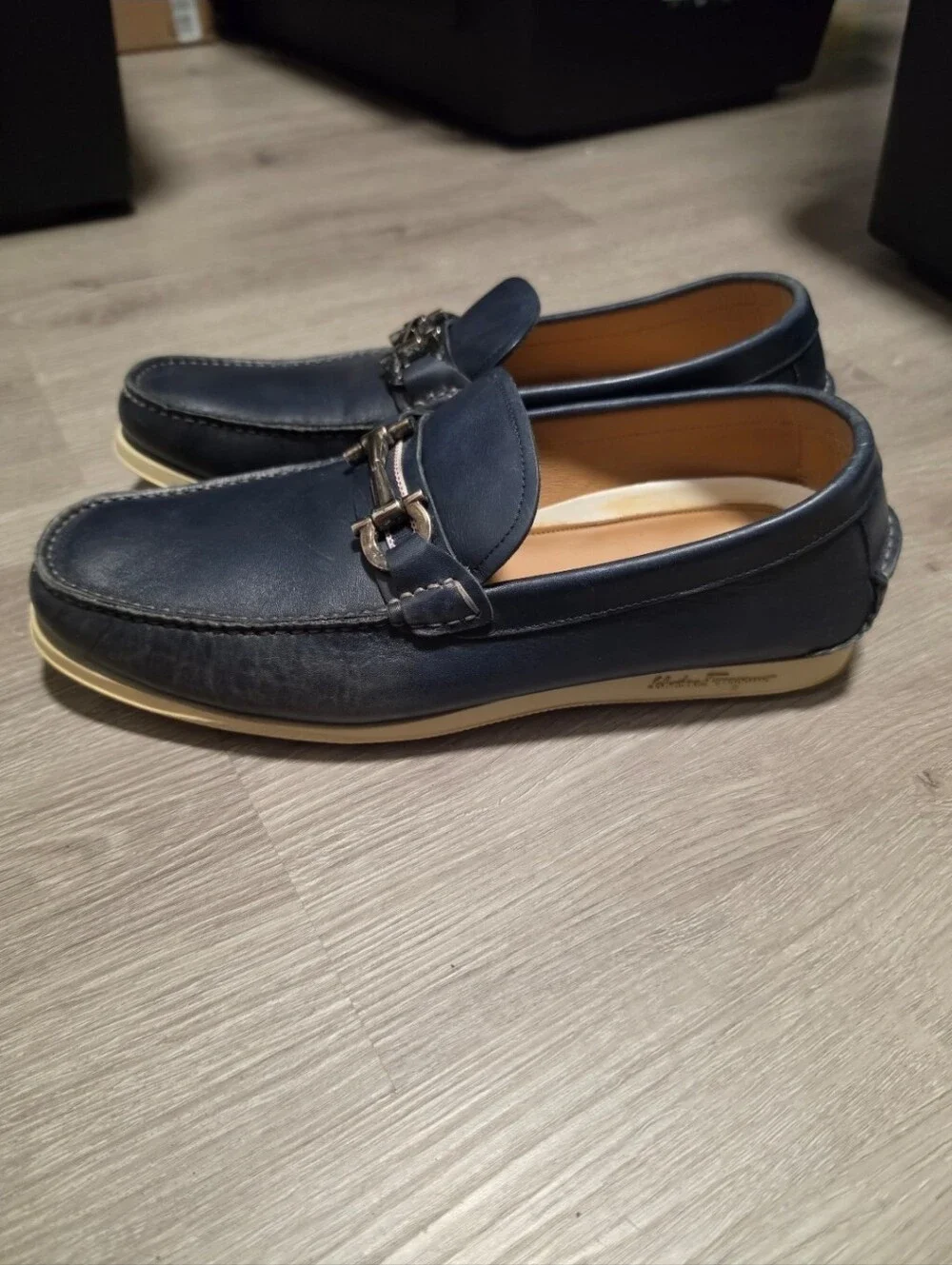 EUC Men's Salvatore Ferragamo Lorien Saxony Blue Leather Boat Shoes Size 10.5 2E